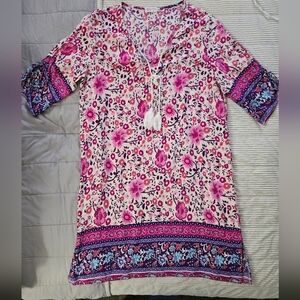 Halife Floral Pink and Purple Boho Dress Size L